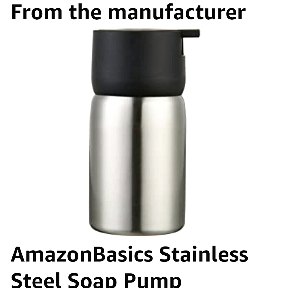 Stainless Steel Soap Dispenser, W'Black lid NEW